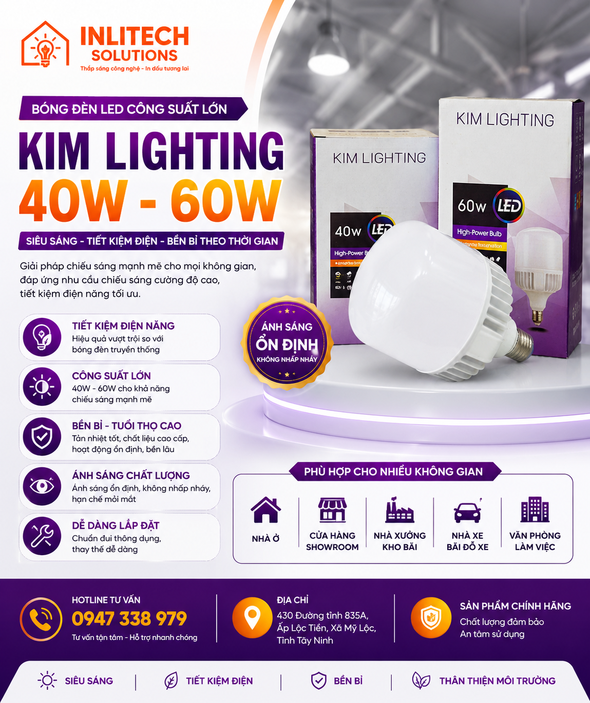 BÓNG ĐÈN LED CÔNG SUẤT LỚN KIM LIGHTING 40W - 60W